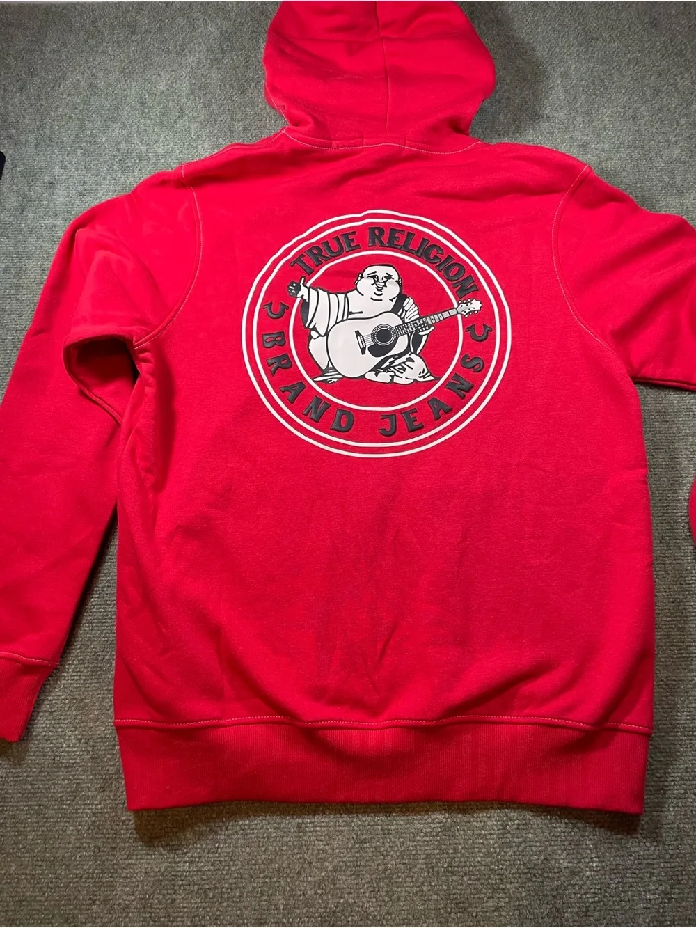 True Religion Men's Red Zip-Up Hoodie with Buddha Logo